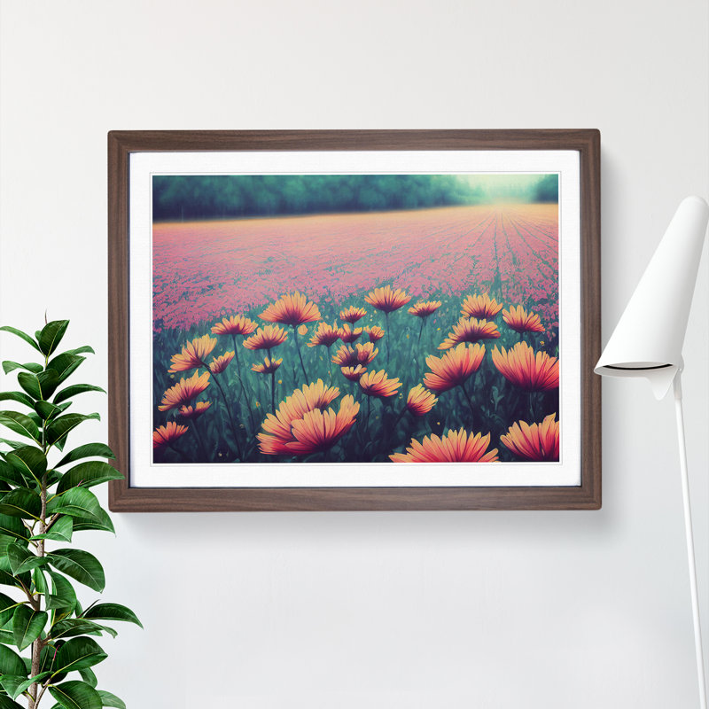 Popular Wildflowers Floral - Single Picture Frame Print, Walnut, 34cm H x 46cm W x 2cm D