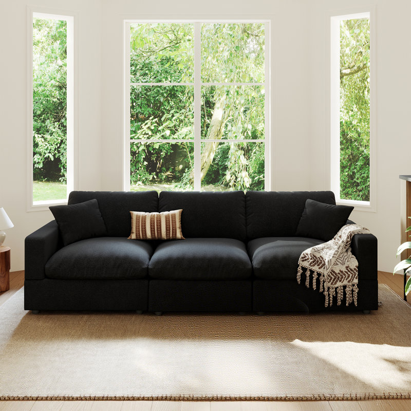Upholstered Sofa, Cloud Couch Modular Sectional Sofa Couch For Living Room Bedroom, 24.8" H x 95.4" W x 28.3" D, 3, Black
