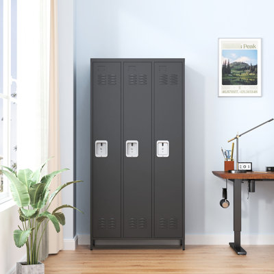 72"h Metal Lockers With Construction And Lock - Home Gym Office Garage, Black For Diverse Spaces