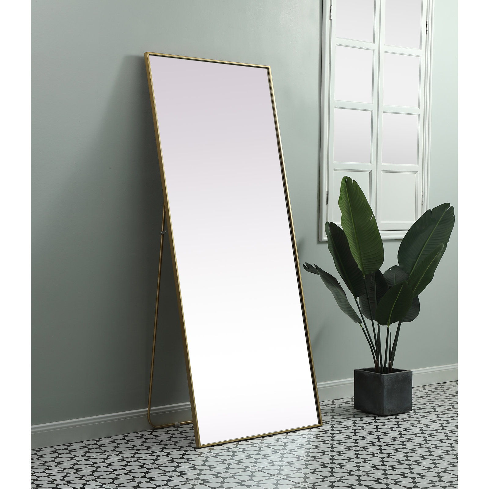 Sabine Metal Rectangle Floor Mirror, 72" x 30", Brass