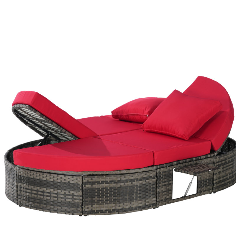 Lit de jour pour l'extérieur avec dossiers réglables et plateaux pliables pour une détente confortable, Red