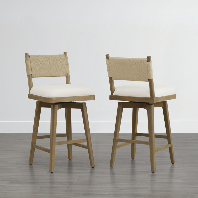 Pratyush Swivel Upholstered 27'' Counter Stool (Set Of 2), Beige