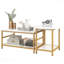 Avec table basse avec rangement, ensemble de 2 tables basses rectangulaires et rondes à 2 niveaux pour le salon avec tablettes de rangement, plateau en faux marbre et table d'appoint avec cadre en acier blanc