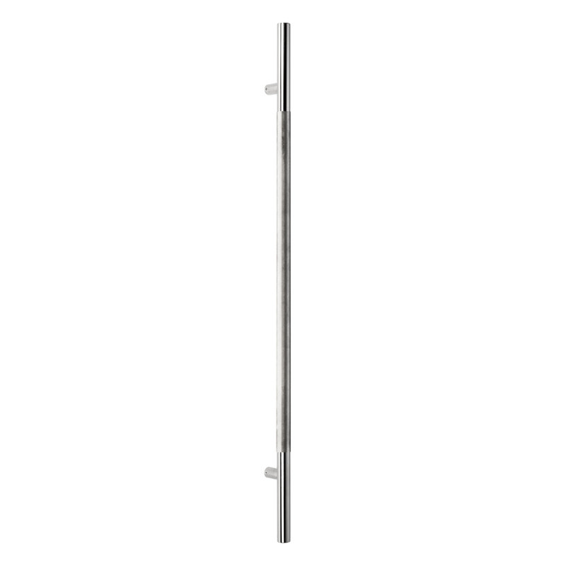 Poignée de porte longue moletée, 72 po, un côté, Chrome poli, 48"