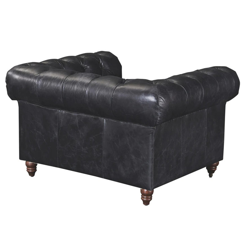 Fauteuil Chesterfield Peppie, Cuir véritable ardoise