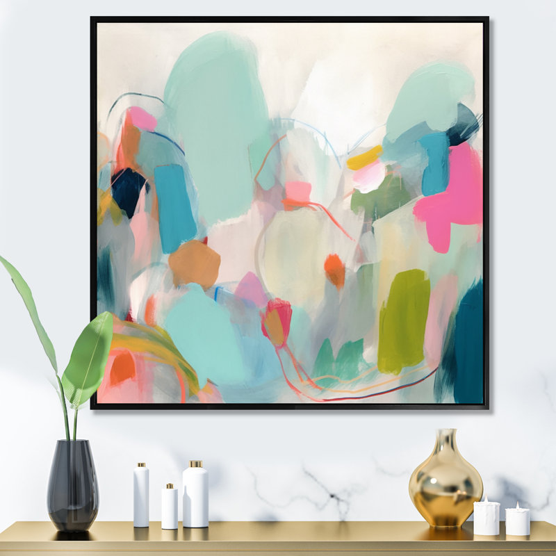 «Pink Blue Minimalims Fludity III», reproduction d'art sur toile, H 24 po x l 24 po, Reproduction avec cadre flottant, Noir