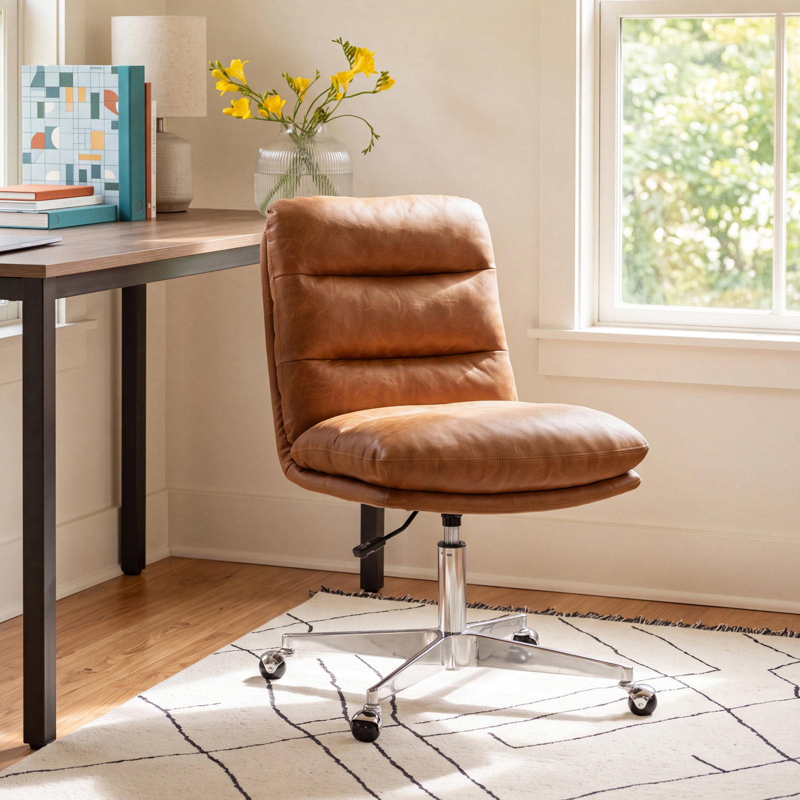 Paynesville Office Chair, Faux Leather, Cognac Faux Leather