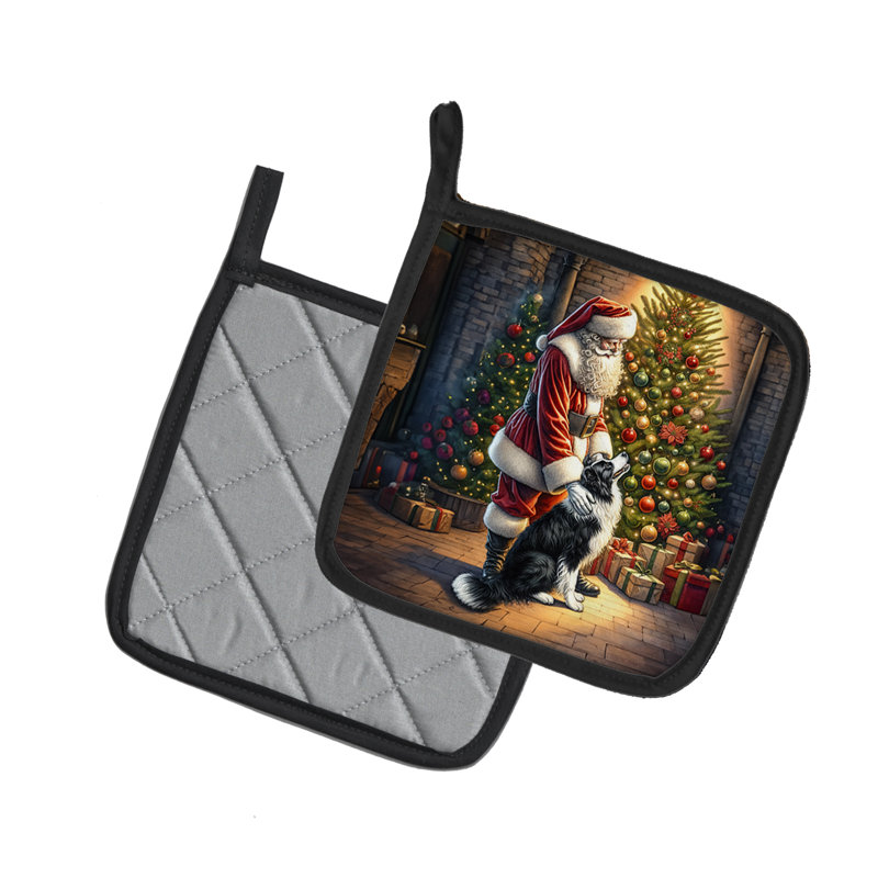 Paire de porte-pots Border Collie and Santa Claus