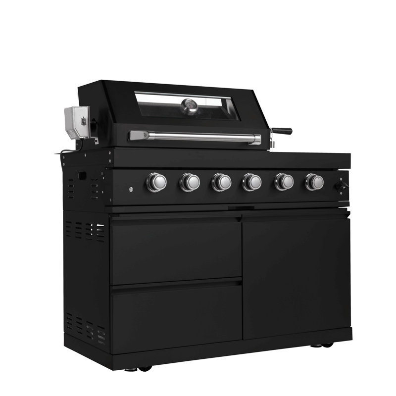 Îlots de cuisine d'extérieur en acier inoxydable à quatre brûleurs, Black
