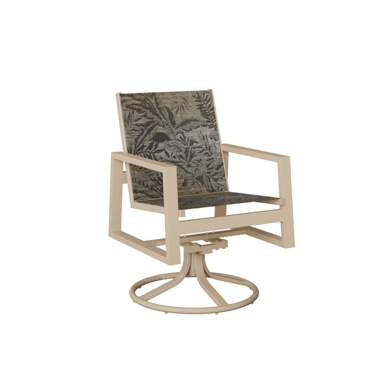 Chaise berçante pivotante en aluminium Vida Luna avec tissu Kozo Abalone, Sumba moka, Luna multicolore