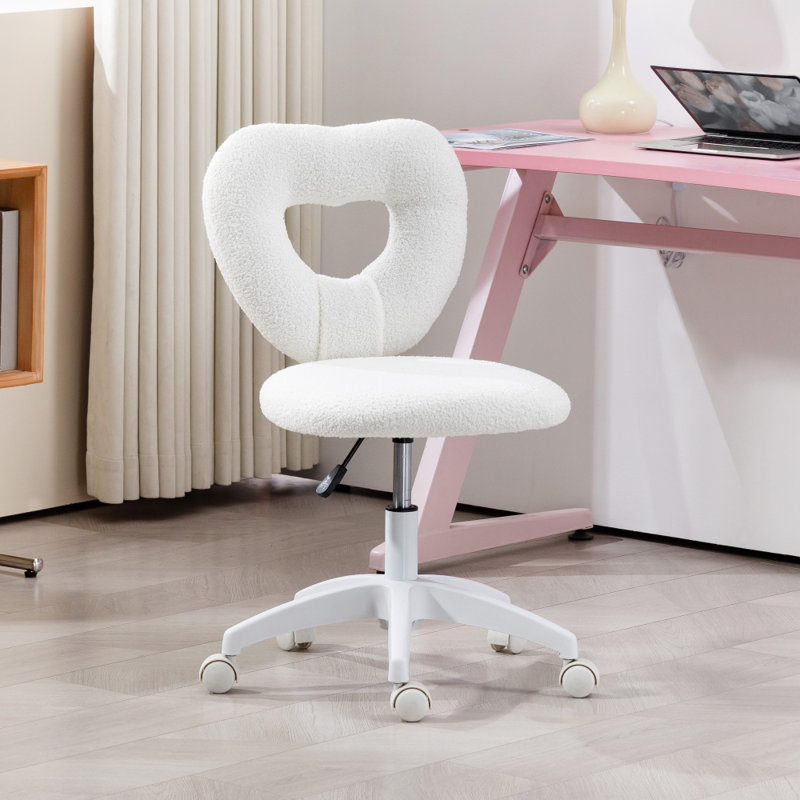 1pc, Rotating And Adjustable Height Office Chair With Heart-shaped Backrest For Home Use, White