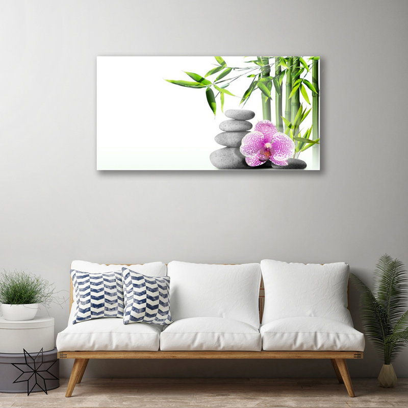 Floral Bamboo Cane Flower Stones - No Frame Print on Glass