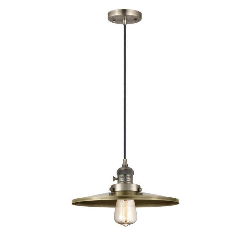 Luminaire suspendu simple 1 lumière, H 5,88 po x l 12 po x P 12 po, Laiton antique, Laiton antique