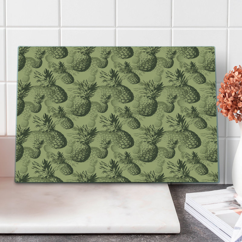 Ambesonne Pineapple Cutting Board Large Tropic Grunge Pattern Pale Brown Dark Green