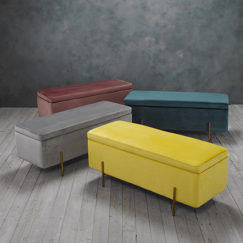 Kolton 115cm Wide Velvet Rectangle Ottoman with Storage, Mustard