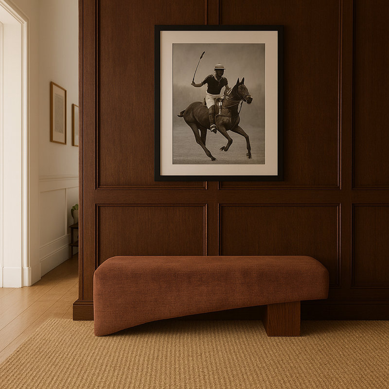 Banc en tissu Alora, Tissu de polyester cognac, Brun