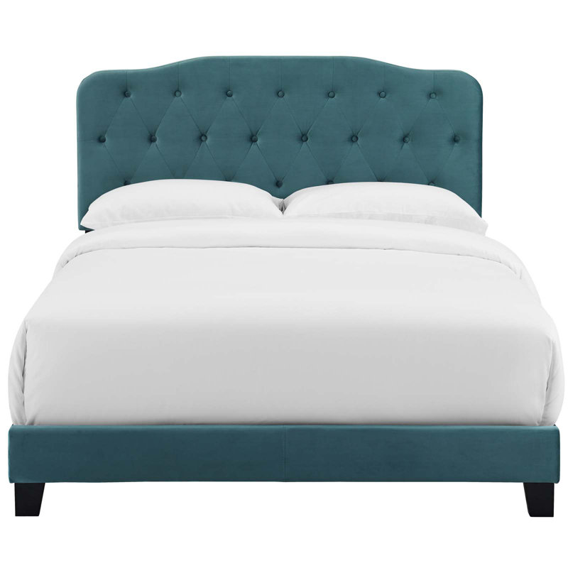 Lit simple tapissier Amelia, Bleu mer