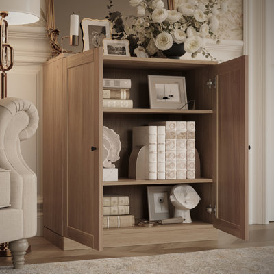 Palace Imports Premium 100% Solid European Oak 3-Shelf Modular Bookcase with Shaker Doors – 32" Wide, 35.75" Tall