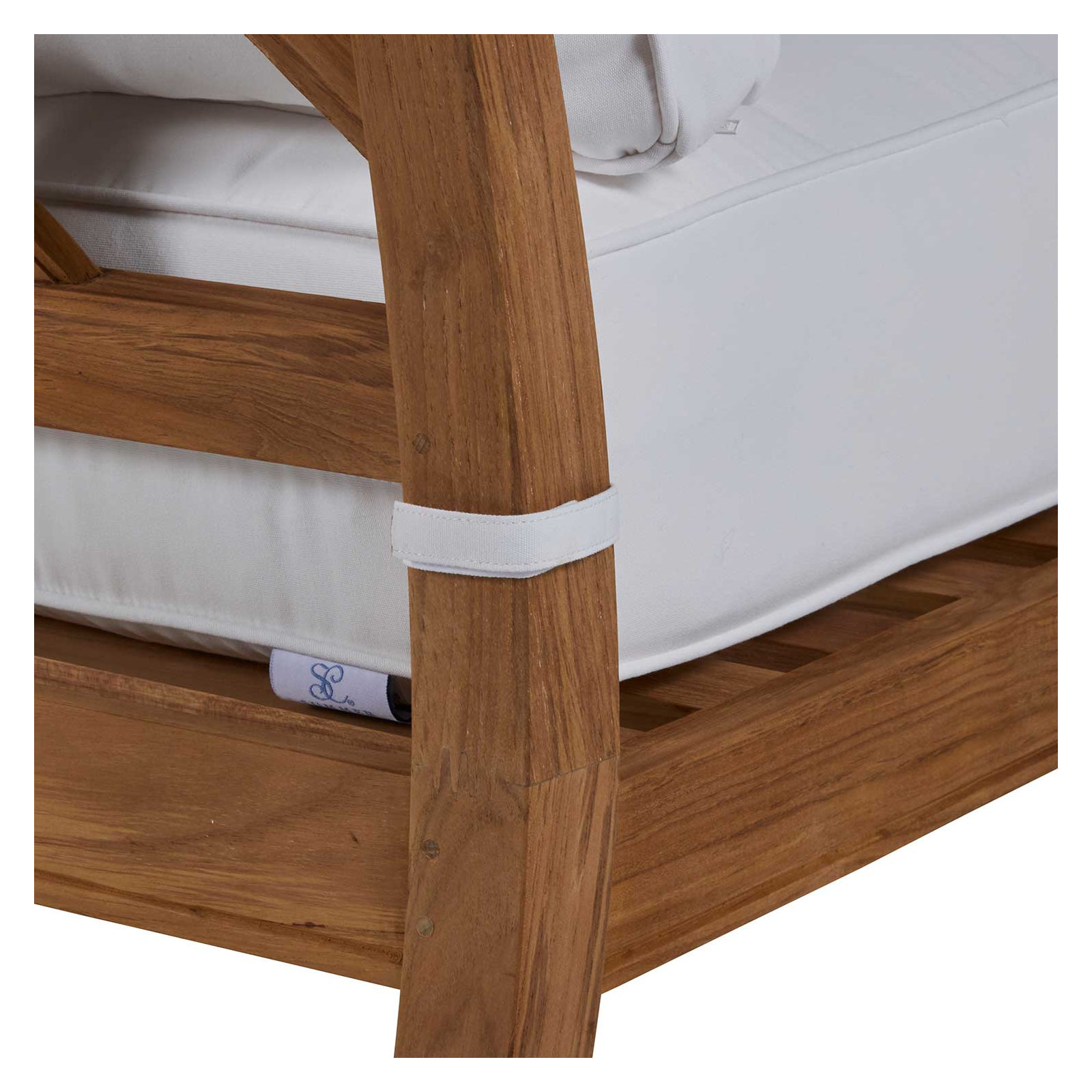 Haley Teak Patio Sofa with Cushions, Natural Teak, Natural White, No welt + Standard fill