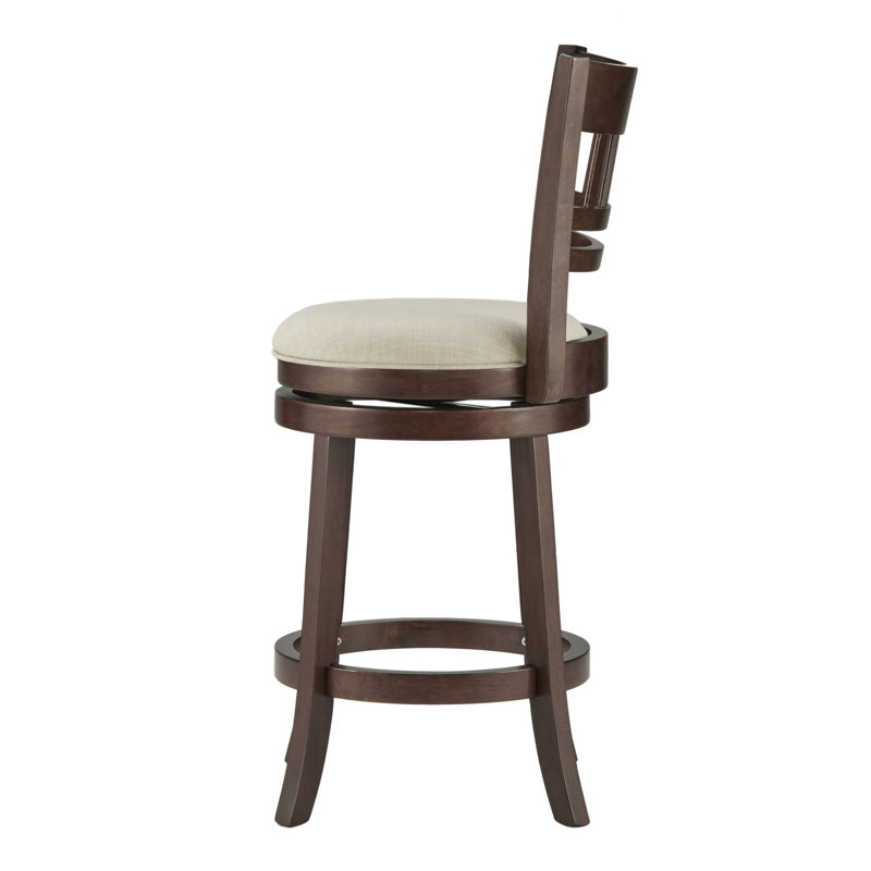 Tabouret de bar et de comptoir pivotant Amerah, Cerisier foncé, Lin beige, Tabouret de comptoir (hauteur du siège de 24,37 p