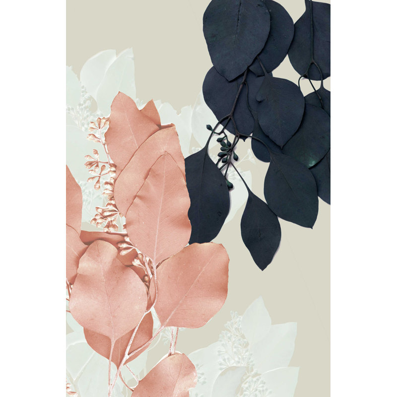 Indigo de l'UA CH et feuilles de rosé IV, H 12 po x l 8 po