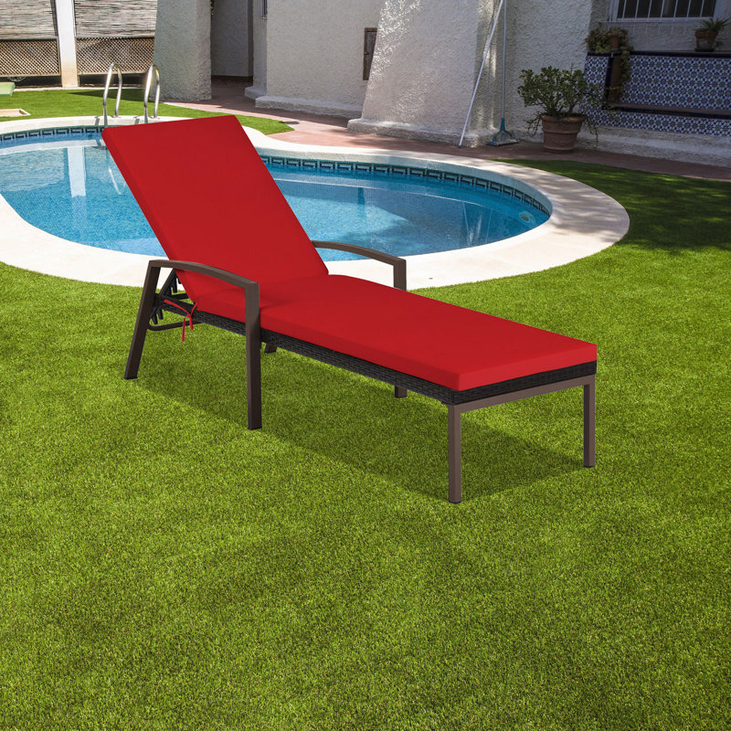 Chaise longue d'extérieur inclinable et réglable pour patio, Cadre noir / coussin rouge