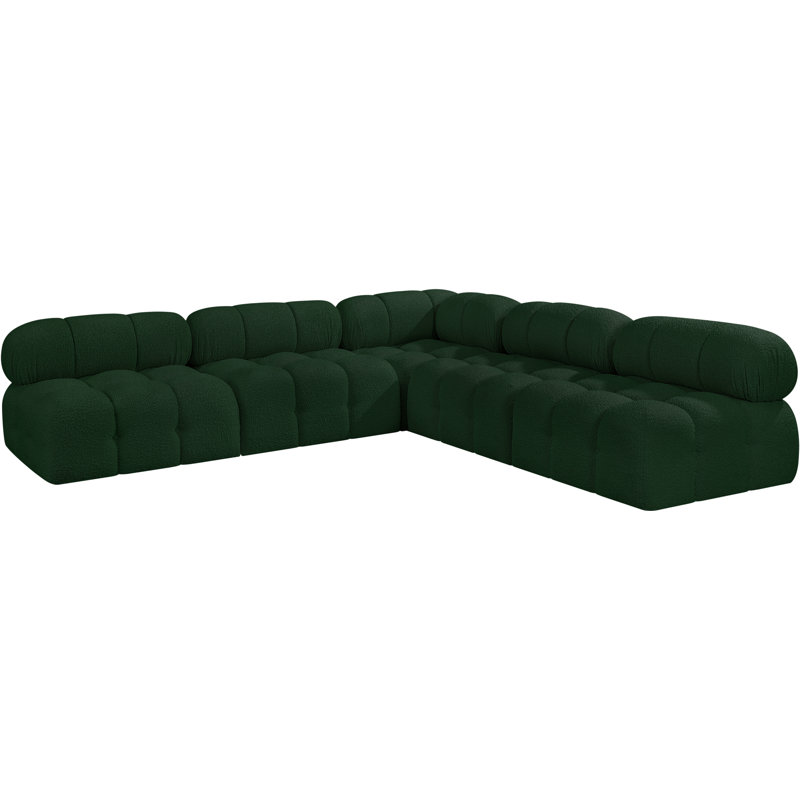 Ames Upholstered Sofa, Green Boucle Fabric, 4 Armless, 1 Corner