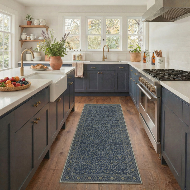 Tapis bleu / vert Allendale Aria, Tapis de couloir 2 pi x 6 pi