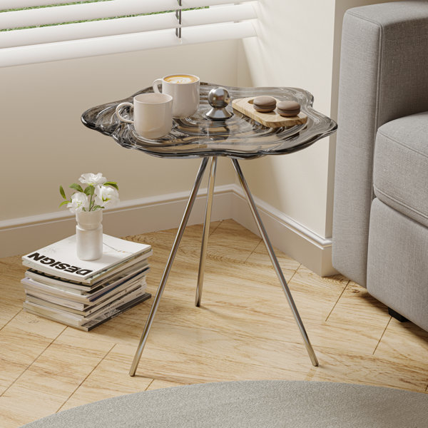 thumbnail image 2 of KB Designs - Modern Glass Top Accent Pedestal End Table, Gold Base 2 of 9
