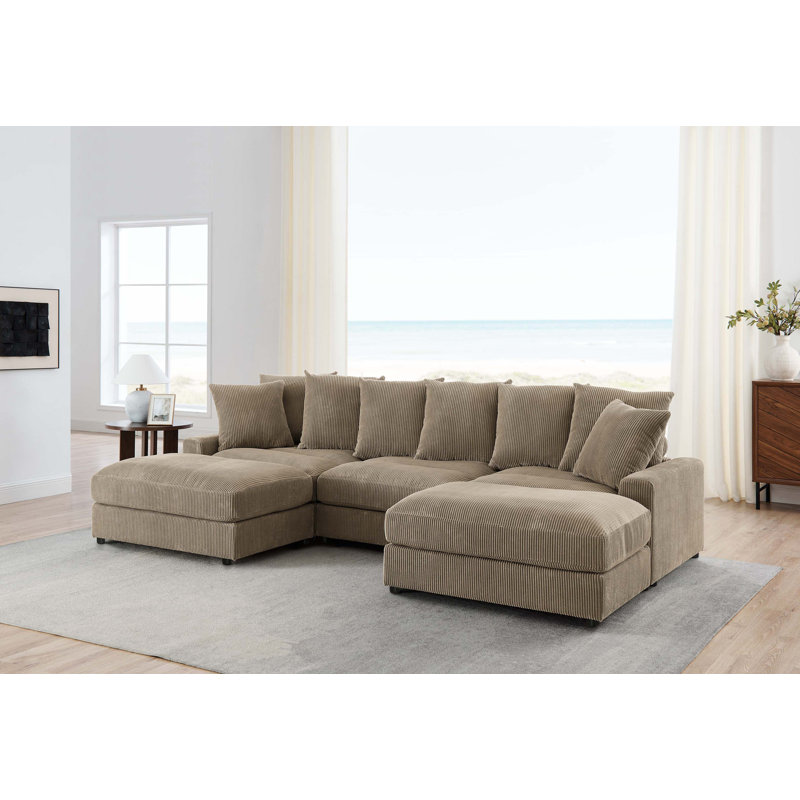 Canapé modulaire réversible d'angle avec repose-pieds, Chameau