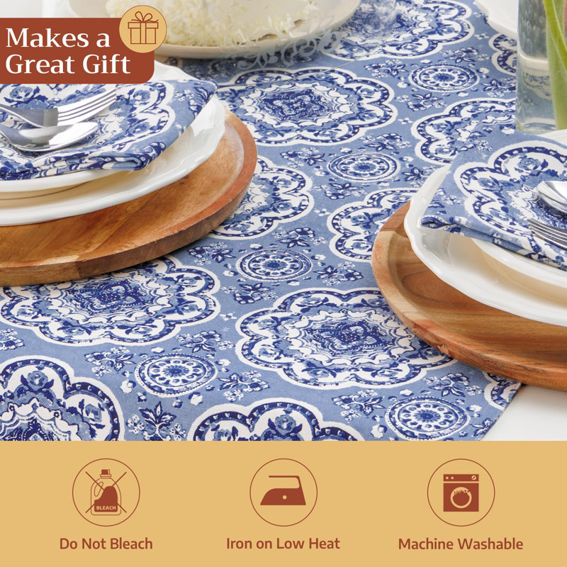 Maison d' Hermine Table Runner 100% Cotton Single Layer Table Runners 108 inches Long Decorative for Home Kitchen Dining Valentines Day Decorations Spring Summer (Melodie Bleue , 14.5" x 108")
