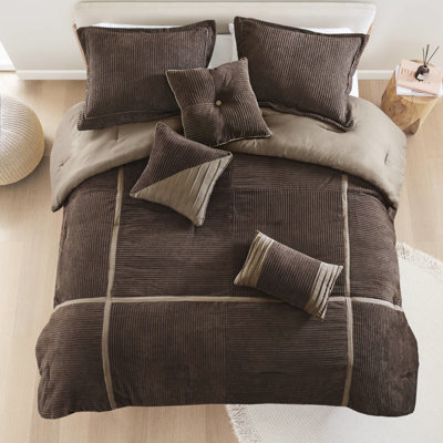 Grand édredon brun en velours côtelé - léger et chaud, offrant 7 pièces de confort optimal, coussins décoratifs, rehaussant l'esthétique de la chambre à coucher