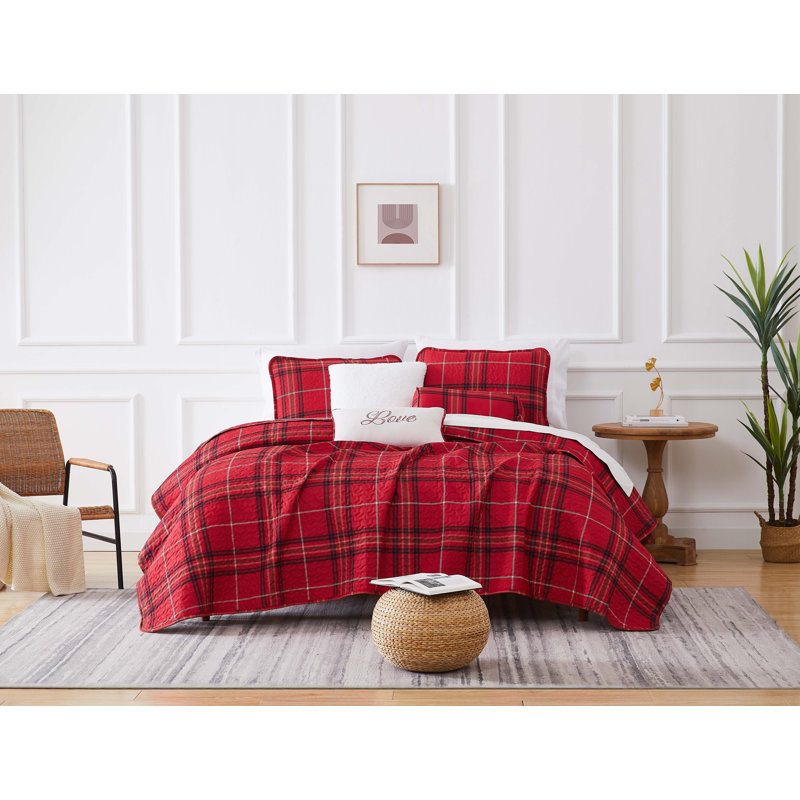 Ensemble de courtepointe en microfibre à motif écossais Vilano par Southshore Fine Linens, Rouge
