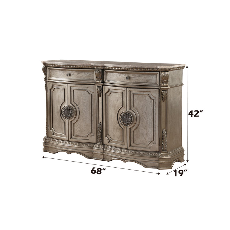 Menlo 68''L 2-Drawer Server with Marble Top in Antique Silver