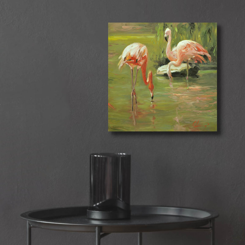  «Flamingo 2» par Chuck Larivey, art mural en verre acrylique, 12 po x 12 po