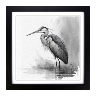 Heron Ink Wash - Framed Print