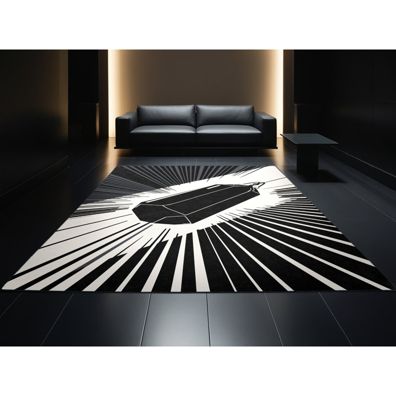 Machine Washable Hambrook Speed Bag Training Modern & Contemporary Geometric Rug in Black – Black Binding, 2x3
