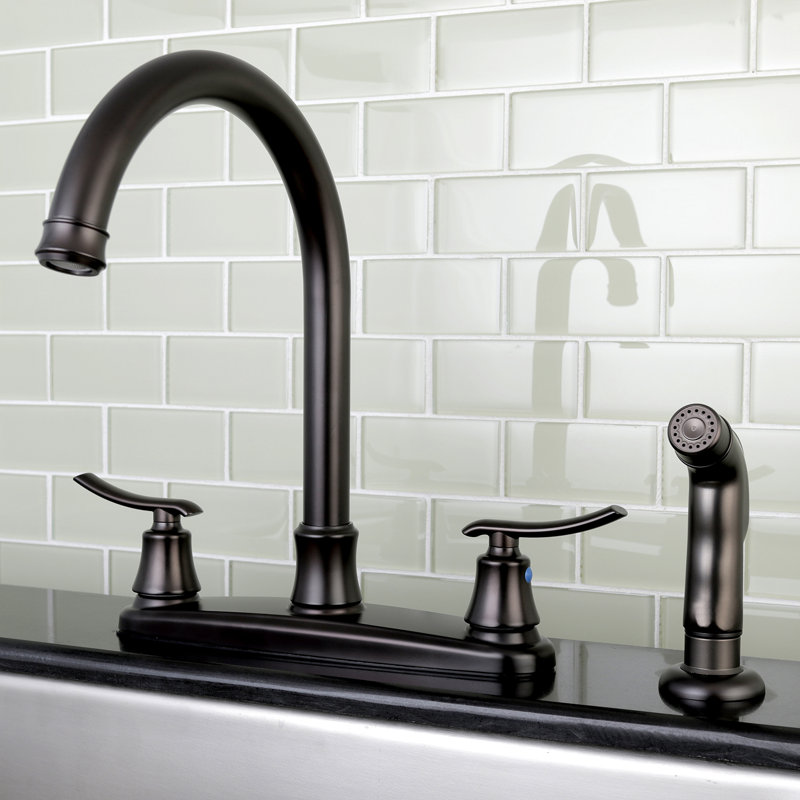 Kingston Brass Jamestown Two-Handle 4-Hole 8" Centerset Kitchen Faucet with Side Sprayer, Oil Rubbed Bronze