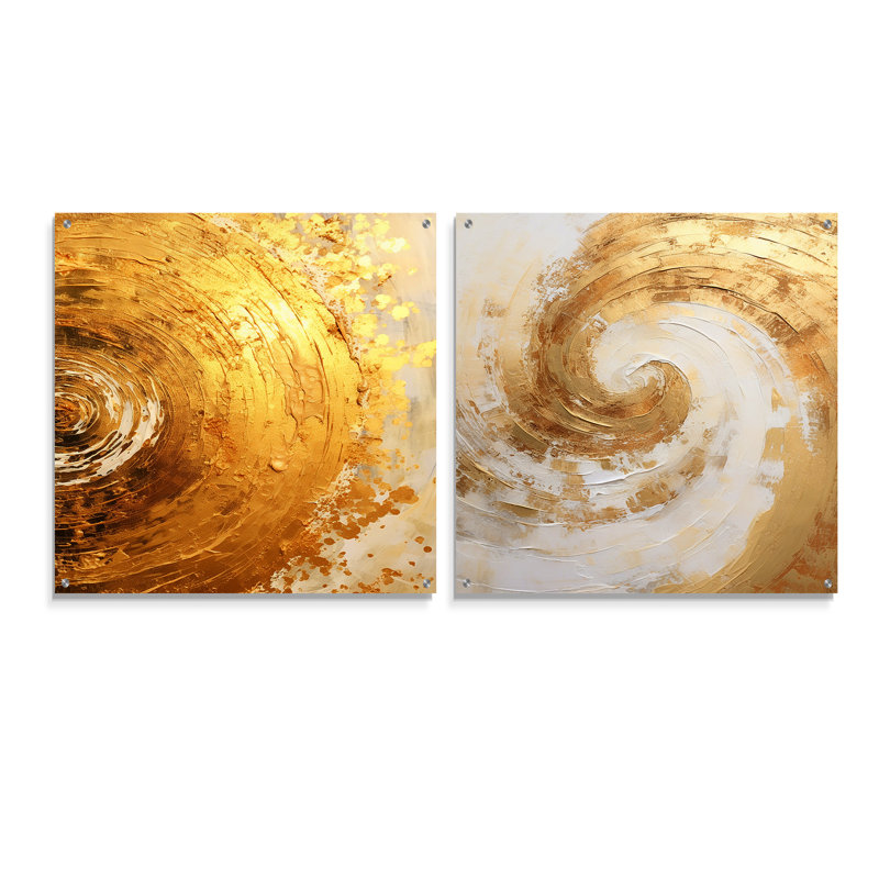 Manderfeld - Ensemble de 2 peintures murales abstraites en acrylique sur verre, H 16 po x l 33 po