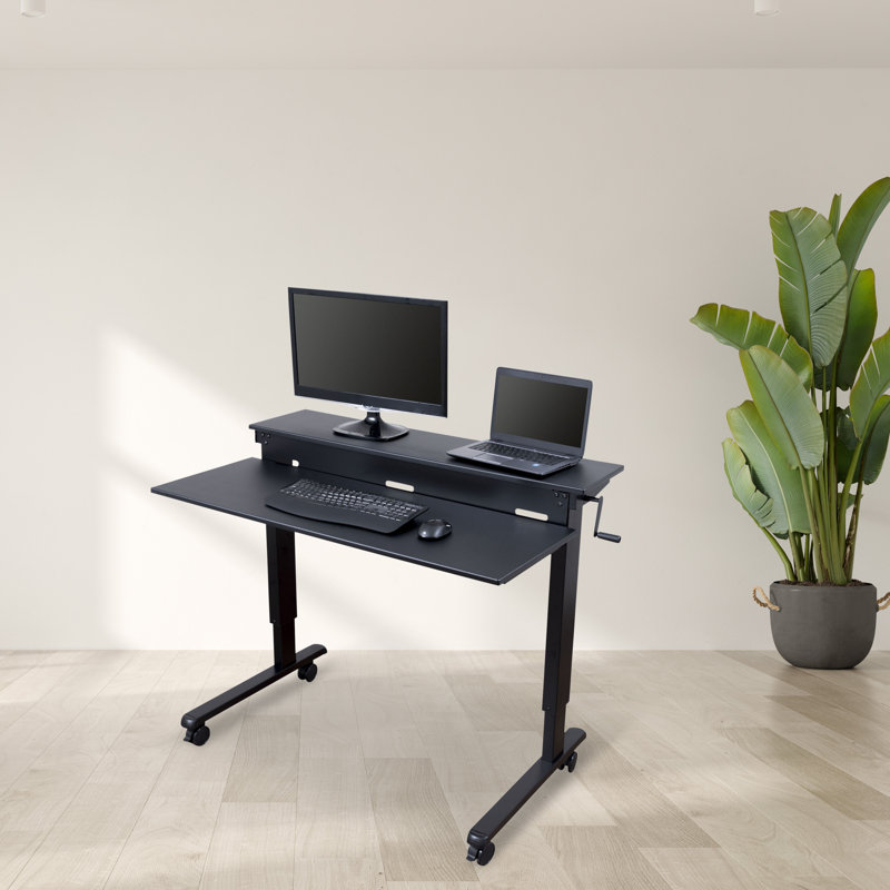 Selinger Adjustable Metal Base Standing Desk, 33.5" H x 47" W x 28.5" D, Black