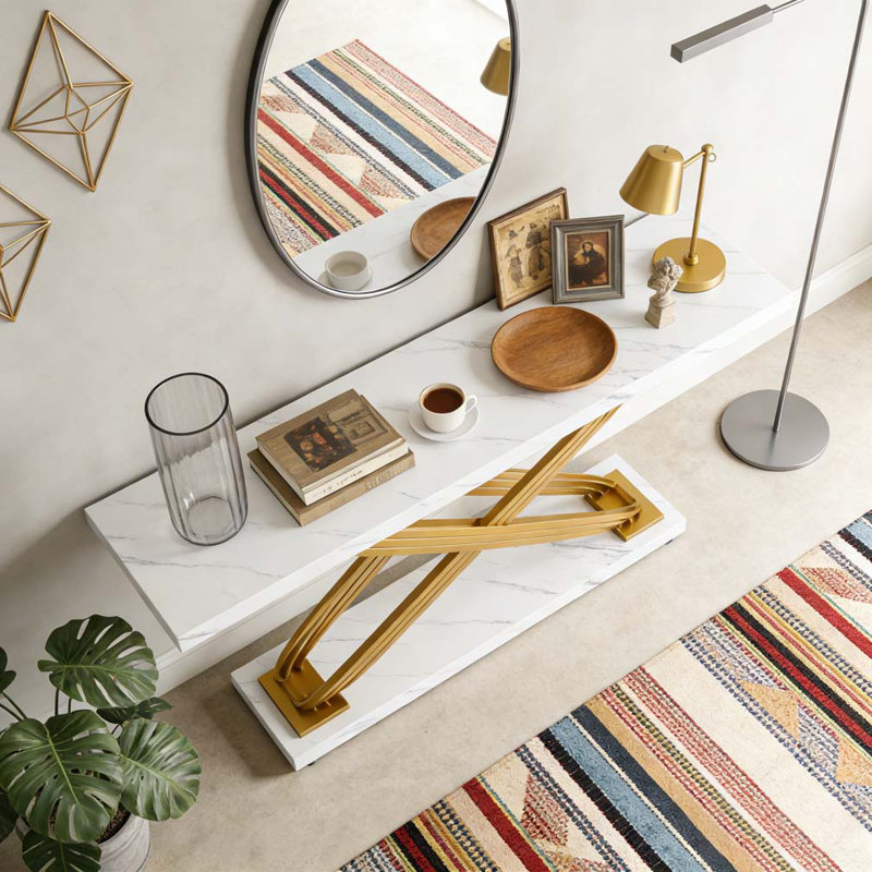 Modern Console Table Faux Marble Sofa Entryway Table