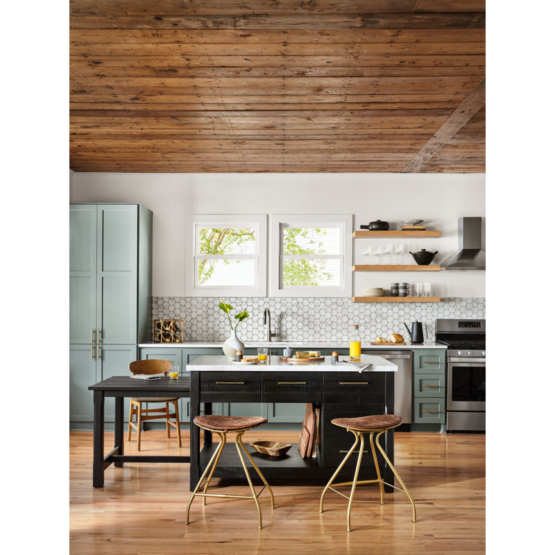 Ian Kitchen Island, Marble/Black