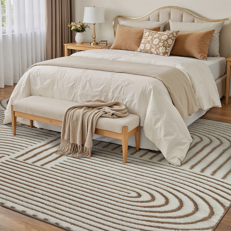 Tapis géométrique moderne pour le salon Rove, Rectangle de 5 pi x 8 pi, Beige