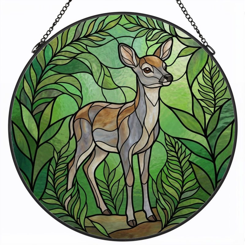 Panneau de vitrail Deer Forest, 7,8 H, H 7,8 po