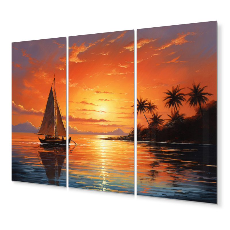 Caraibe Island Sunset II - ensemble de reproductions d'art mural nautique et plage en métal