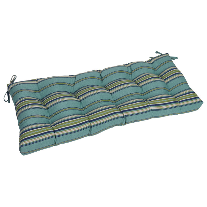 Coussin de causeuse d'extérieur touffeté, L 46 po x P 19 po, Brun clair / vert / bleu / brise de terrasse rayé