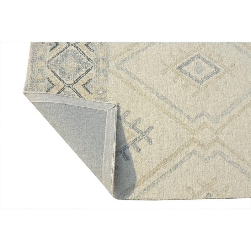 Tapis ivoire / taupe en laine crocheté à la main Blige Southwestern, Rectangulaire 9 pi x 13 pi