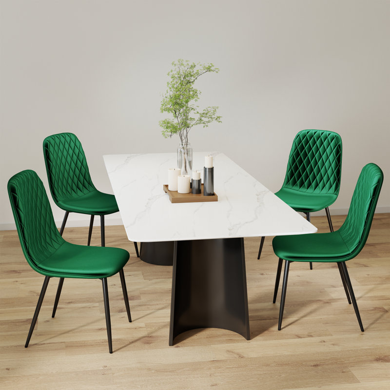Chaises de salle à manger rembourrées à dossier solide avec pieds en métal, Green