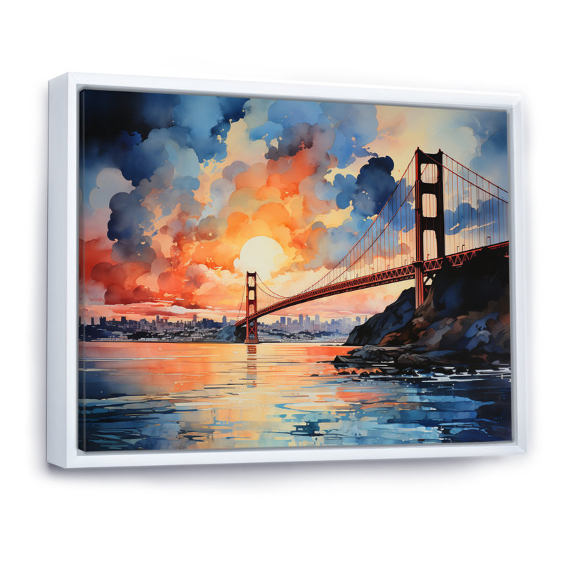 Pont orange Edenrose Golden Gateway VII - impression, Cadre flottant blanc, H 16 po x l 32 po x P 1 po