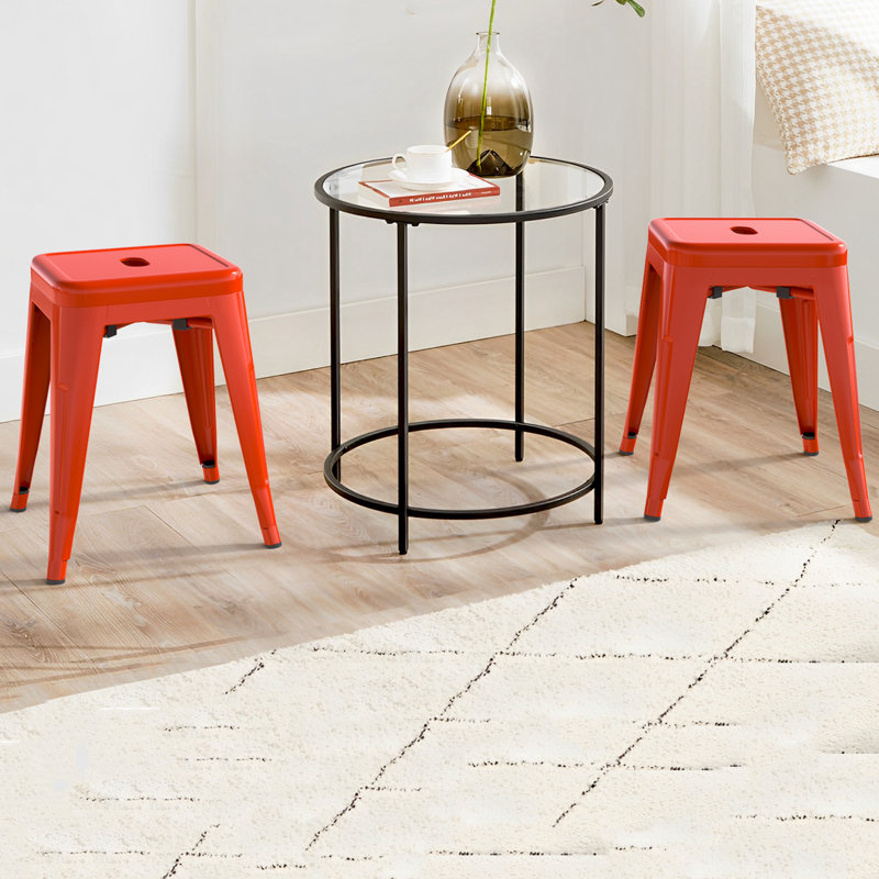 Tabourets de comptoir en métal 18 pouces, tabourets de classe empilables, chaises de salle à manger en métal sans dossier pour l'intérieur et l'extérieur, tabourets de bar de cuisine (ensemble de 2)